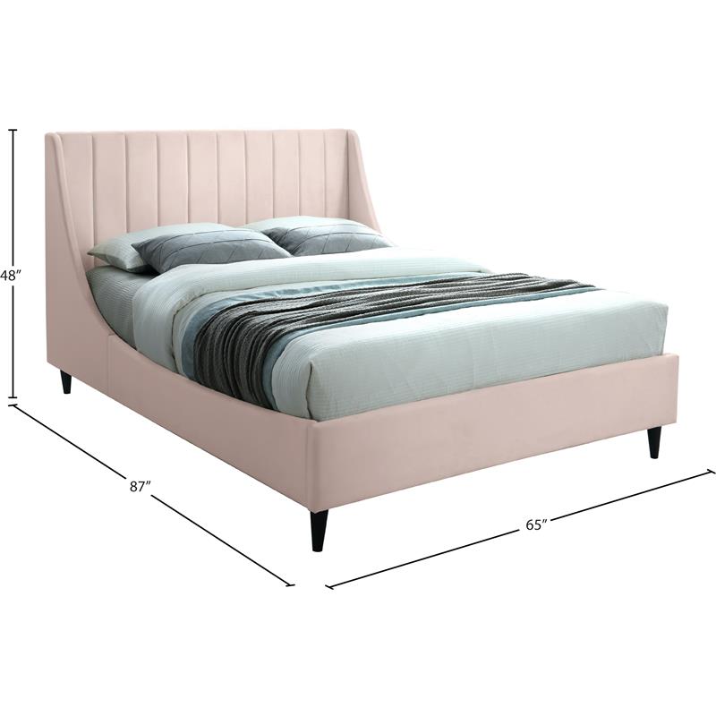 Maklaine Contemporary Pink Velvet Upholstered Queen Bed