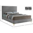 Maklaine Contemporary Gray Velvet King Bed with Gold and Chrome Legs Included