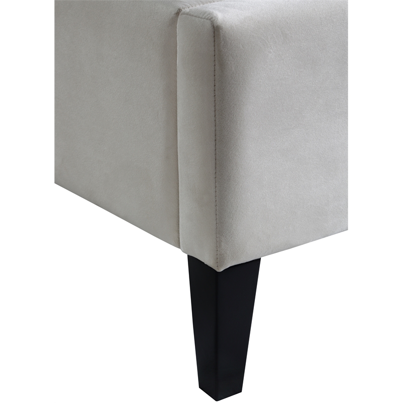 Maklaine Contemporary Upholstery Cream Velvet Queen Bed