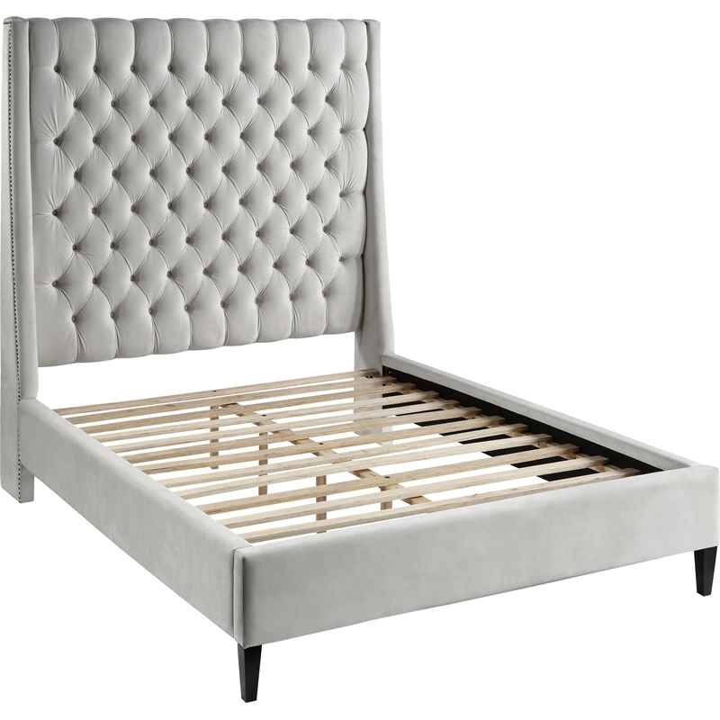 Maklaine Contemporary Upholstery Cream Velvet Queen Bed