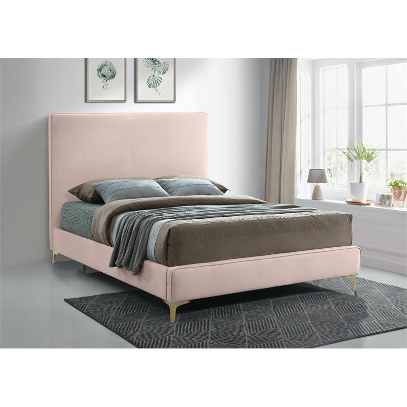 Maklaine Contemporary Pink Velvet Full Bed with Gold and Chrome Legs Included