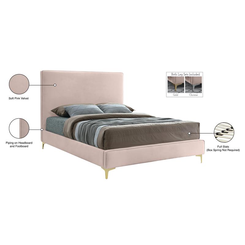 Maklaine Contemporary Pink Velvet Full Bed with Gold and Chrome Legs Included