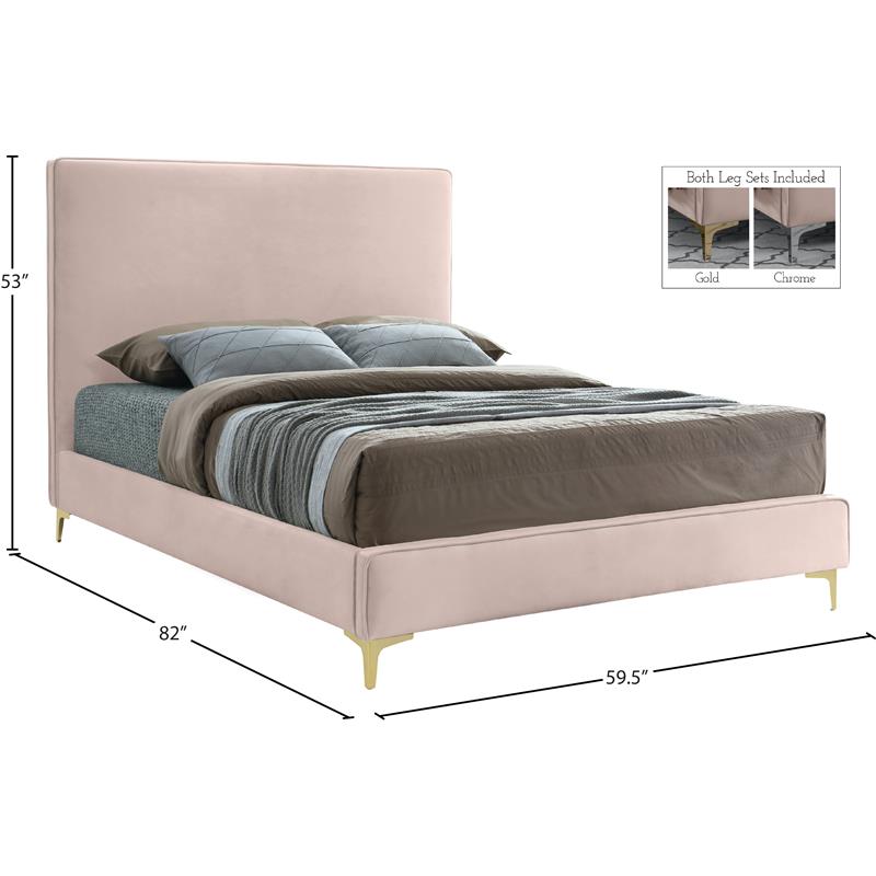 Maklaine Contemporary Pink Velvet Full Bed with Gold and Chrome Legs Included