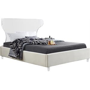 Maklaine Contemporary Upholstery Cream Velvet Full Bed