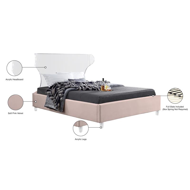 Maklaine Contemporary Upholstery Pink Velvet Full Bed