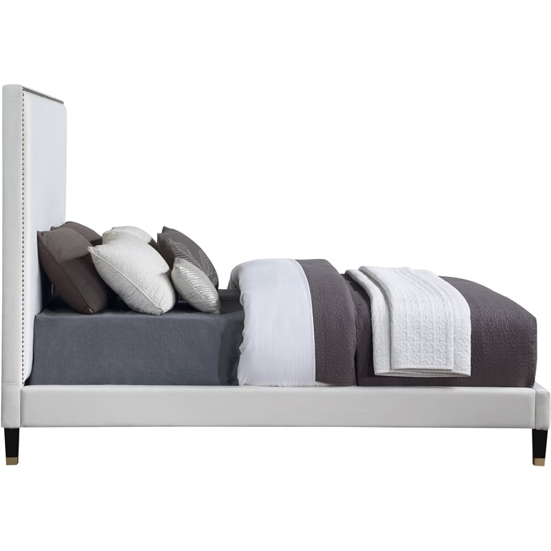 Maklaine Contemporary Upholstery Cream Velvet Full Bed