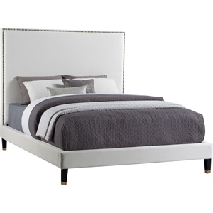 Maklaine Contemporary Upholstery Cream Velvet Queen Bed