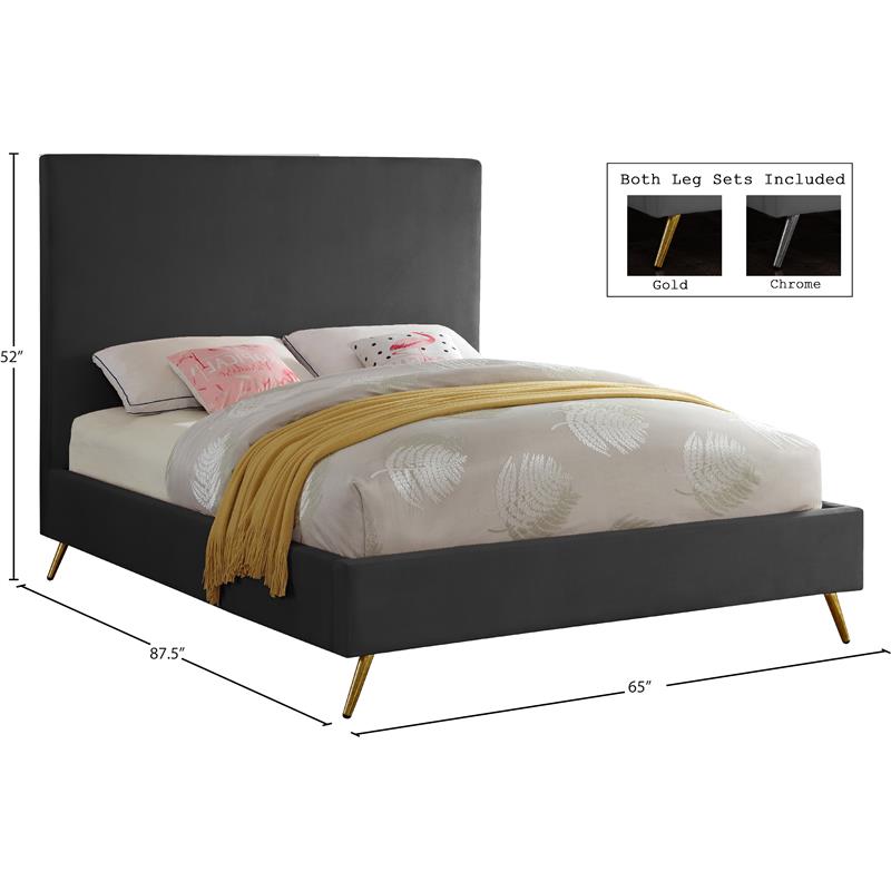 Maklaine Contemporary Velvet Queen Bed in Gray