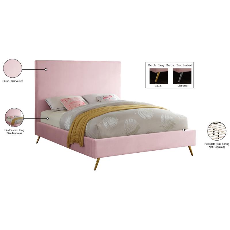 Maklaine Contemporary Velvet King Bed in Pink