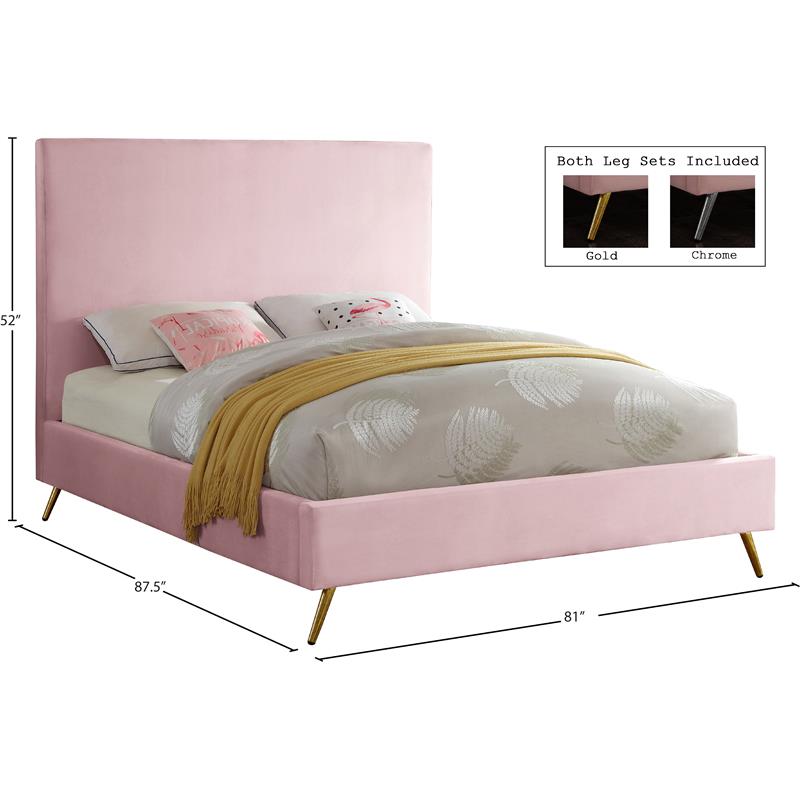 Maklaine Contemporary Velvet King Bed in Pink