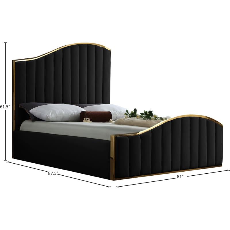Maklaine Contemporary Solid Wood and Velvet King Bed in Black