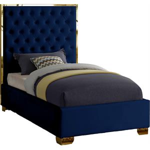 Maklaine Contemporary Solid Wood and Velvet Twin Bed in Navy
