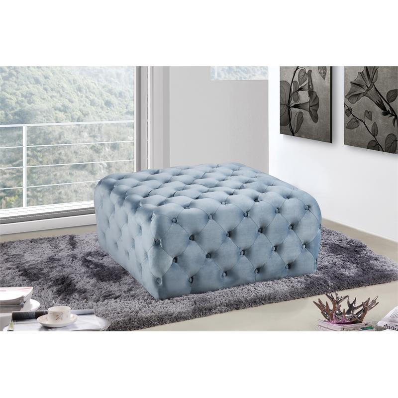 Maklaine Contemporary Button Sky Blue Velvet Ottoman and Bench