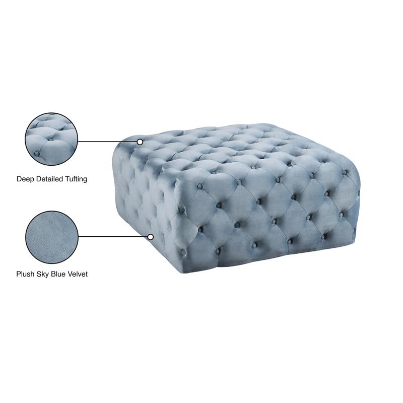Maklaine Contemporary Button Sky Blue Velvet Ottoman and Bench