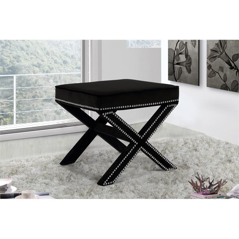 Maklaine Contemporary Velvet Ottoman/Bench in Black