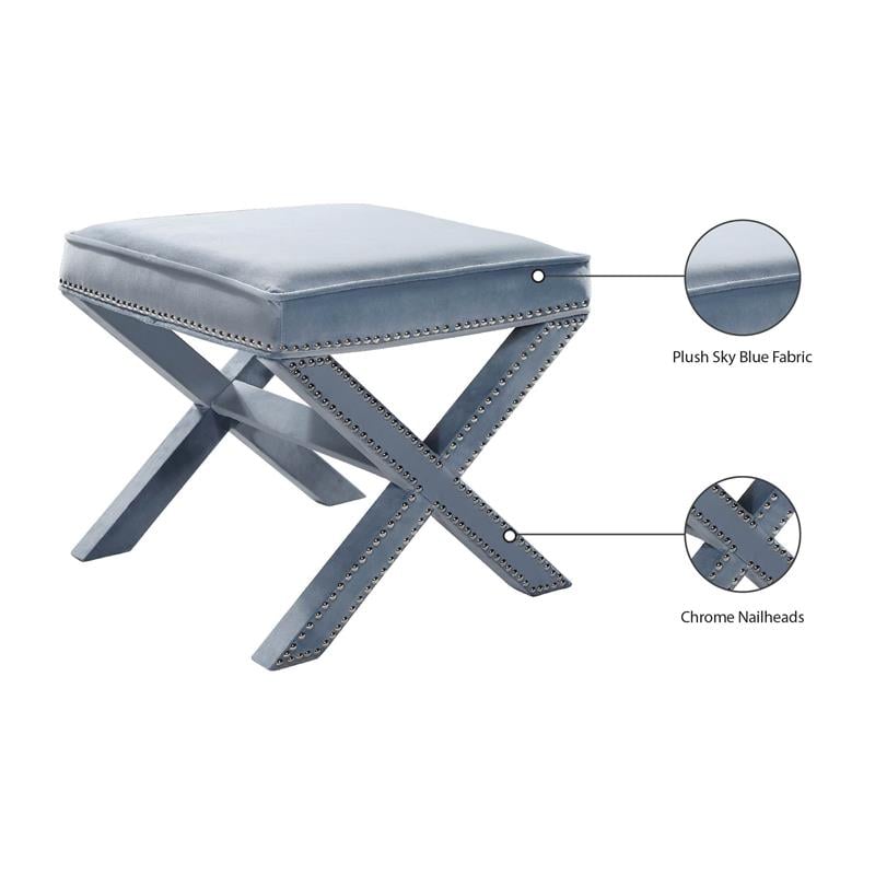 Maklaine Contemporary Velvet Ottoman/Bench in Sky Blue