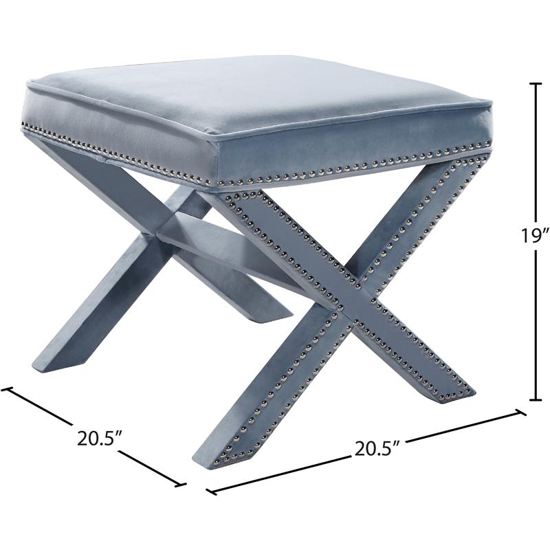 Maklaine Contemporary Velvet Ottoman/Bench in Sky Blue