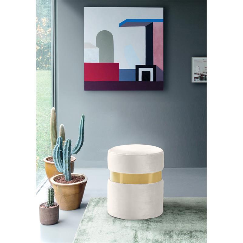 Maklaine Contemporary Velvet Ottoman/Stool in Cream