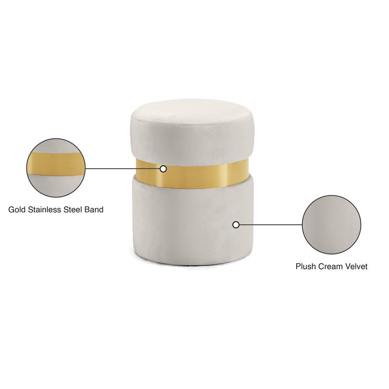 Maklaine Contemporary Velvet Ottoman/Stool in Cream