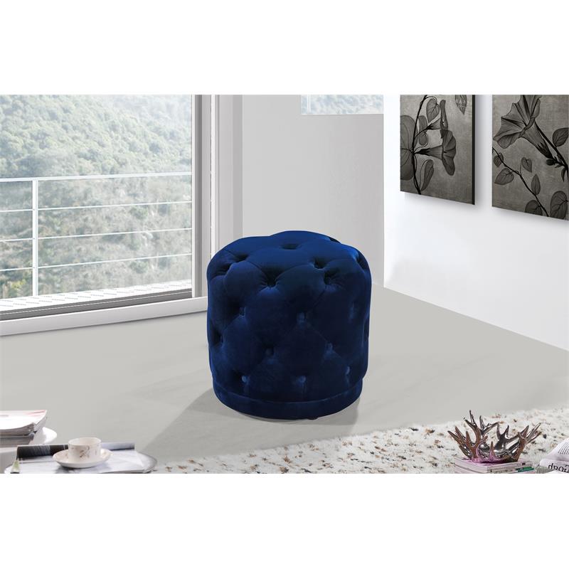 Maklaine Contemporary Velvet Ottoman/Stool in Navy