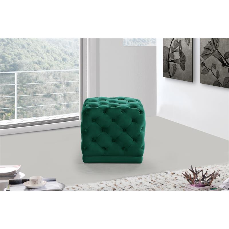 Maklaine Contemporary Velvet Ottoman/Stool in Green