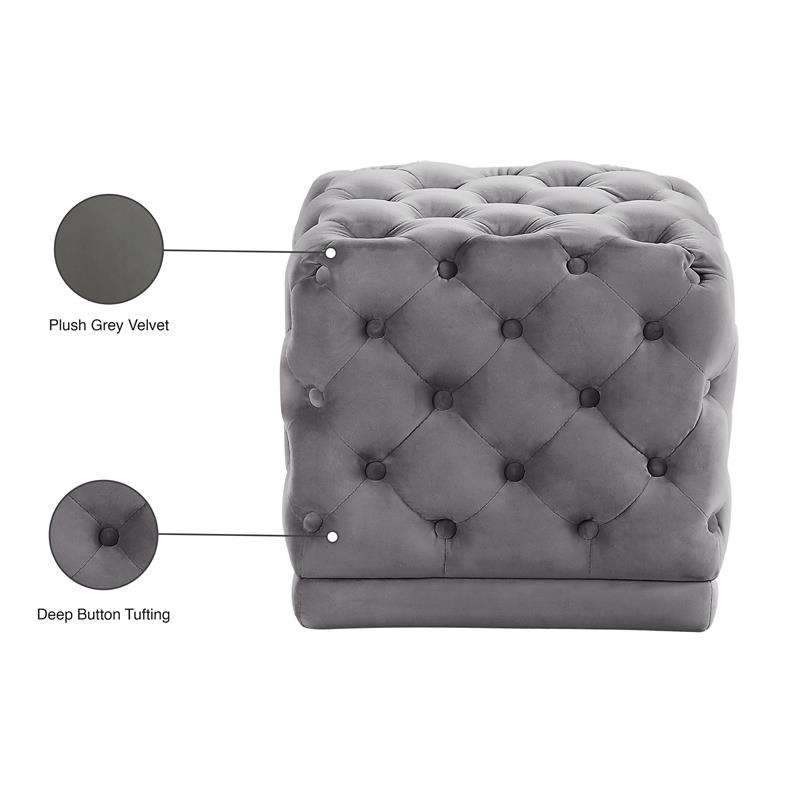 Maklaine Contemporary Velvet Ottoman/Stool in Gray