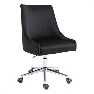 maklaine contemporary velvet swivel adjustable office chair in black