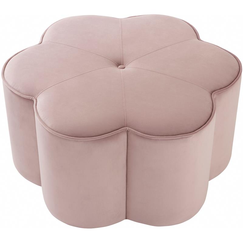 Maklaine Flower Shaped Squared Contemporary Velvet Ottoman in Pink
