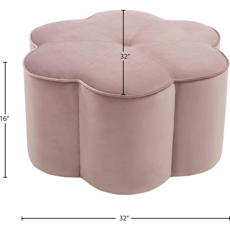 Maklaine Flower Shaped Squared Contemporary Velvet Ottoman in Pink