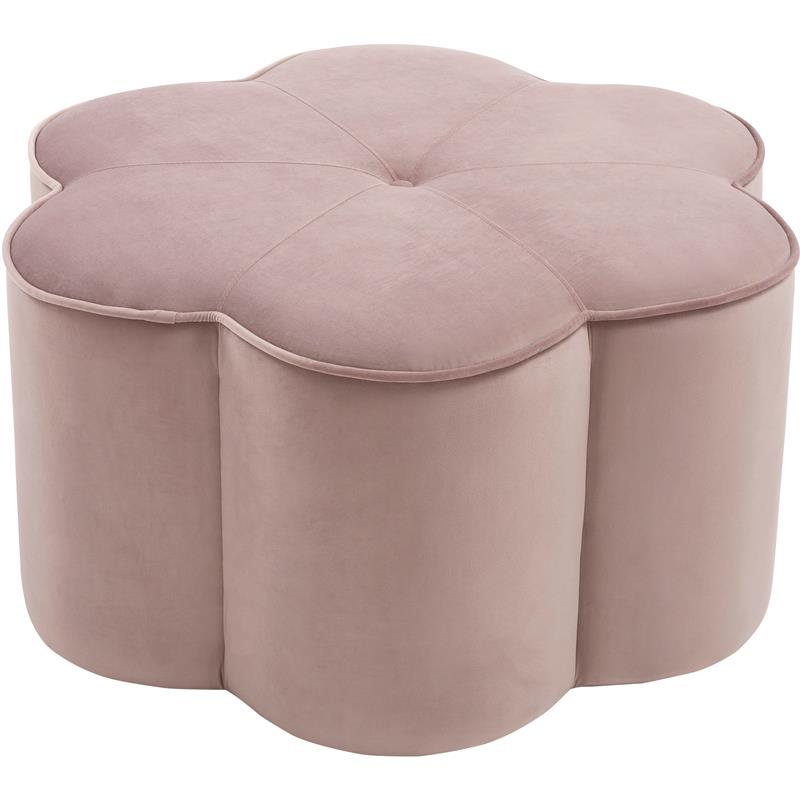 Maklaine Flower Shaped Squared Contemporary Velvet Ottoman in Pink