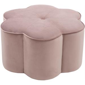 Maklaine Flower Shaped Squared Contemporary Velvet Ottoman in Pink