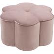 Maklaine Flower Shaped Squared Contemporary Velvet Ottoman in Pink