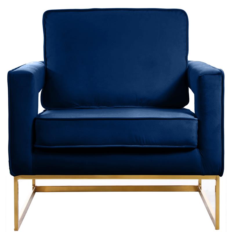 Maklaine Contemporary Navy Velvet Accent Chair with Gold Iron Base