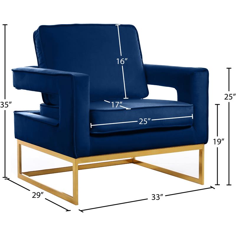 Maklaine Contemporary Navy Velvet Accent Chair with Gold Iron Base
