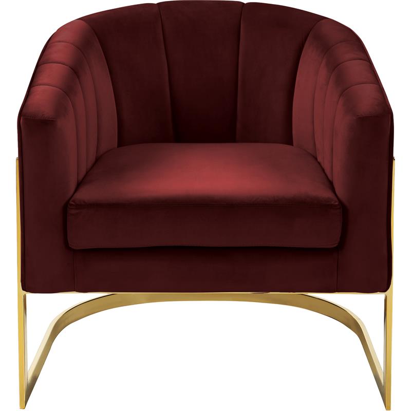 Maklaine Contemporary Burgundy Velvet Accent Chair with Gold Base