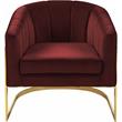 Maklaine Contemporary Burgundy Velvet Accent Chair with Gold Base