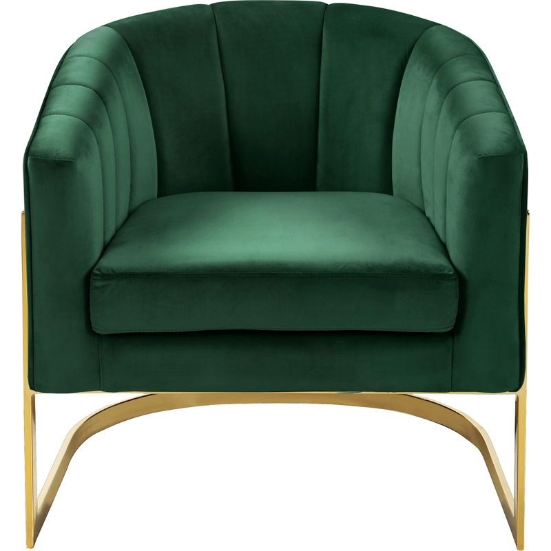 Maklaine Contemporary Green Velvet Accent Chair with Stainless Steel Base