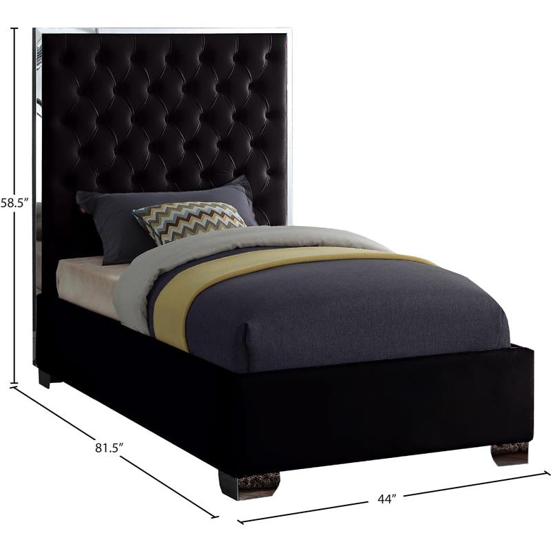 Maklaine Contemporary Solid Wood and Velvet Twin Bed in Black