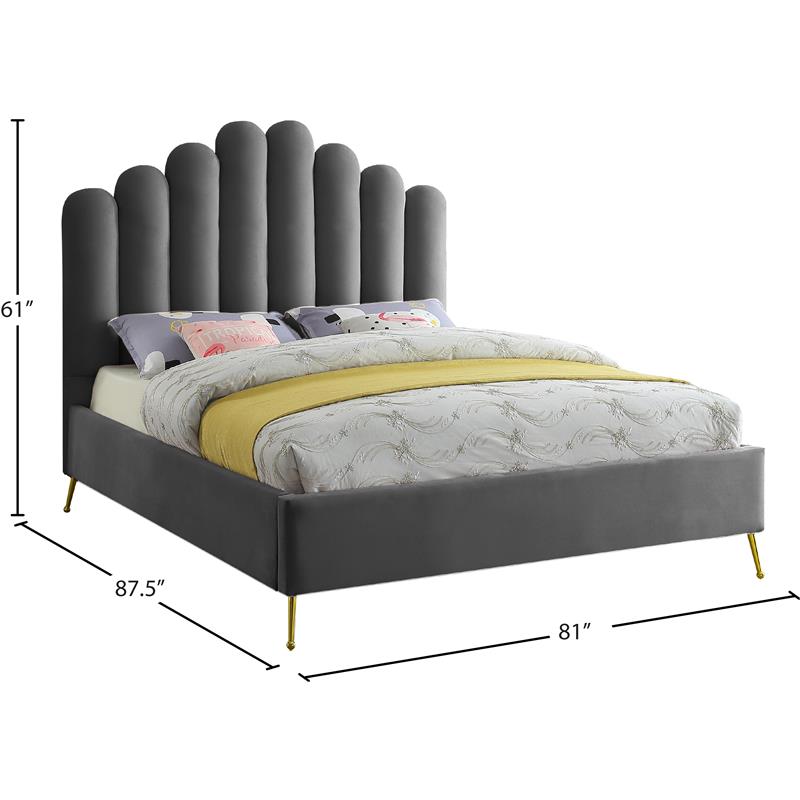 Maklaine Contemporary Solid Wood and Tufted Velvet King Bed in Gray