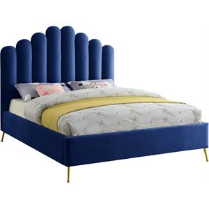Maklaine Contemporary Solid Wood and Tufted Velvet King Bed in Navy