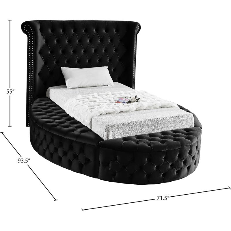 Maklaine Contemporary Upholstery Black Velvet Twin Bed