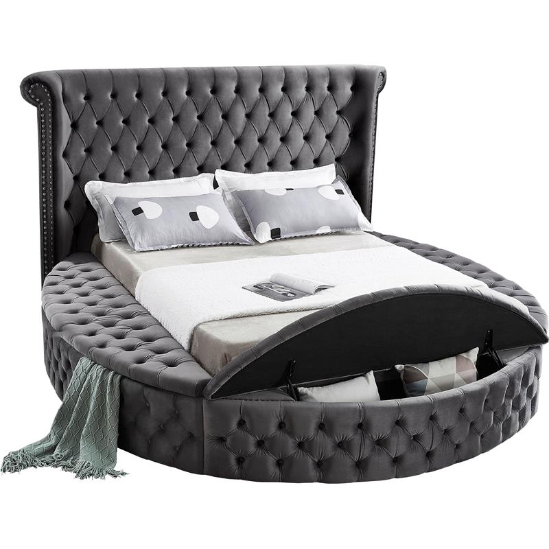Maklaine Contemporary Upholstery Gray Velvet Full Bed