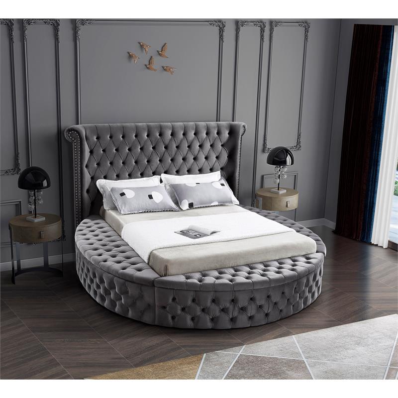 Maklaine Contemporary Upholstery Gray Velvet Full Bed