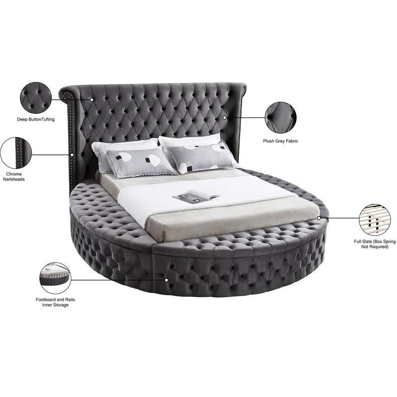 Maklaine Contemporary Upholstery Gray Velvet Full Bed