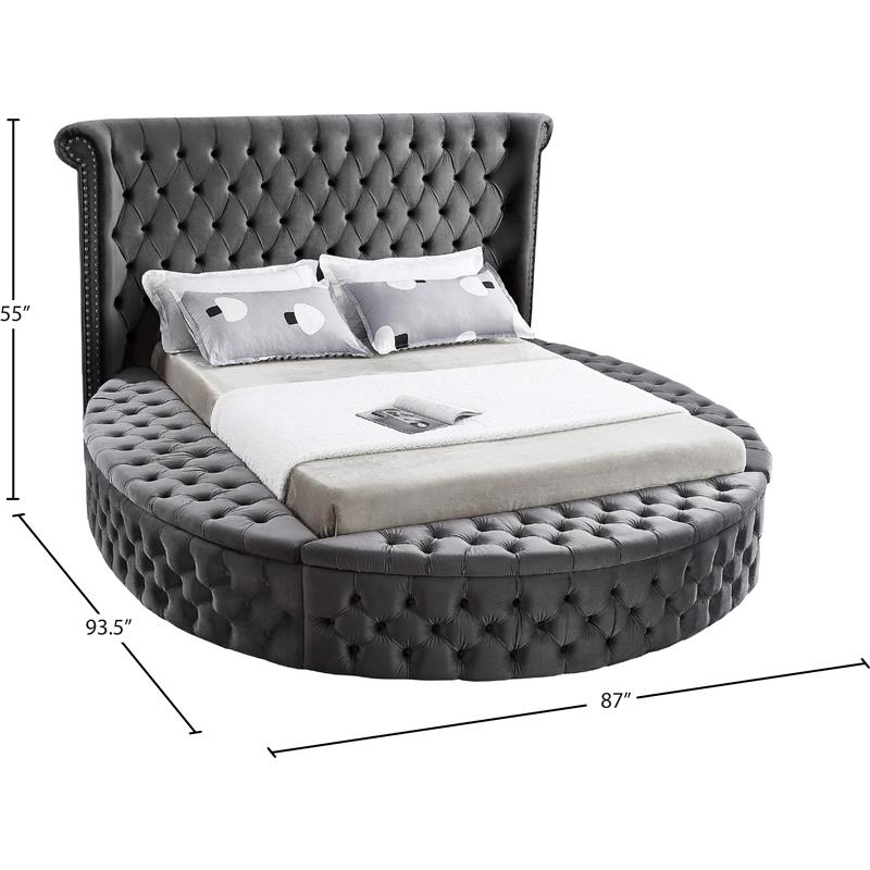 Maklaine Contemporary Upholstery Gray Velvet Full Bed