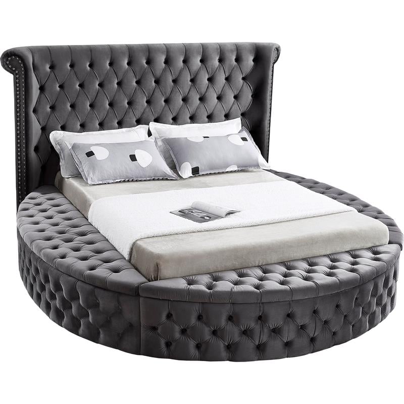 Maklaine Contemporary Upholstery Gray Velvet Full Bed