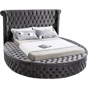 Maklaine Contemporary Upholstery Gray Velvet Full Bed