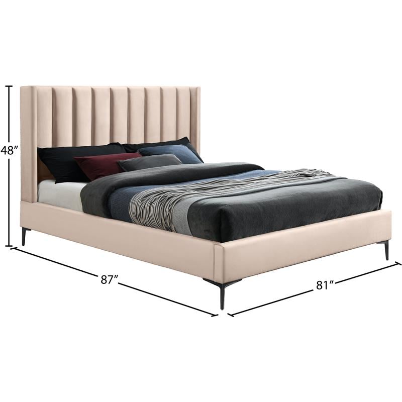 Maklaine Contemporary Upholstery Pink Velvet King Bed