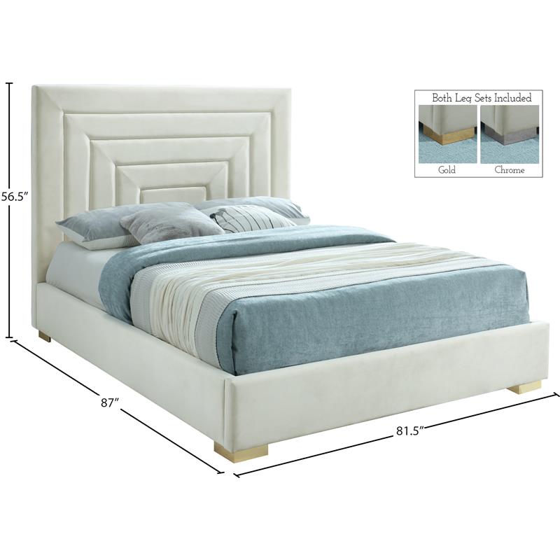 Maklaine Contemporary Cream Velvet King Bed with Gold/Chrome Legs Included