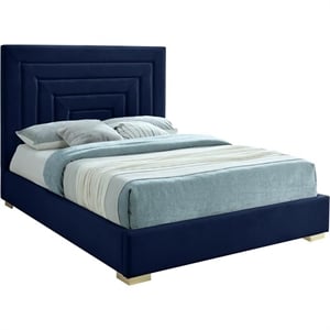 Maklaine Velvet Navy Full Bed Rectangular Deep Channel Tufting 60&quot W x 82&quot D x 56.5&quot H Unassembled
